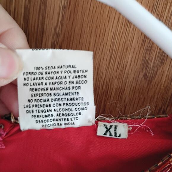 Vntg silk beaded red gold india dress eve’s allure 80s 90s glam holiday xl ml - Picture 15 of 15